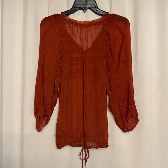 Kimchi Blue Sheer Buttoned Blouse, Size S, Color Auburn - Picture 6 of 7